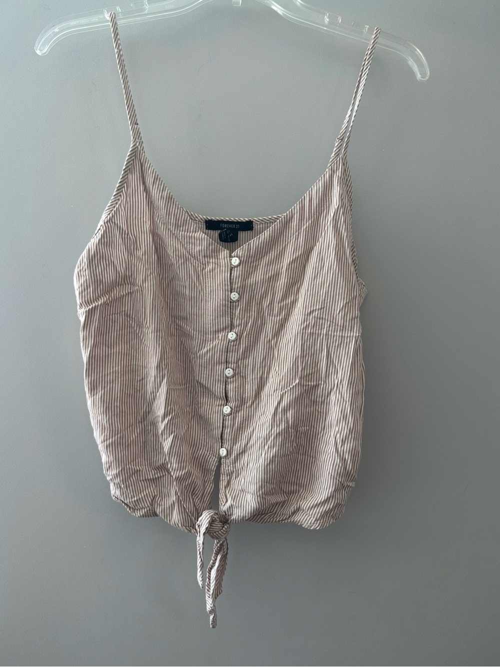 Forever 21 Beige and White Striped Tie-Hem Camisole